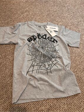 Sp5der Grey and Black T-Shirt Mens Medium